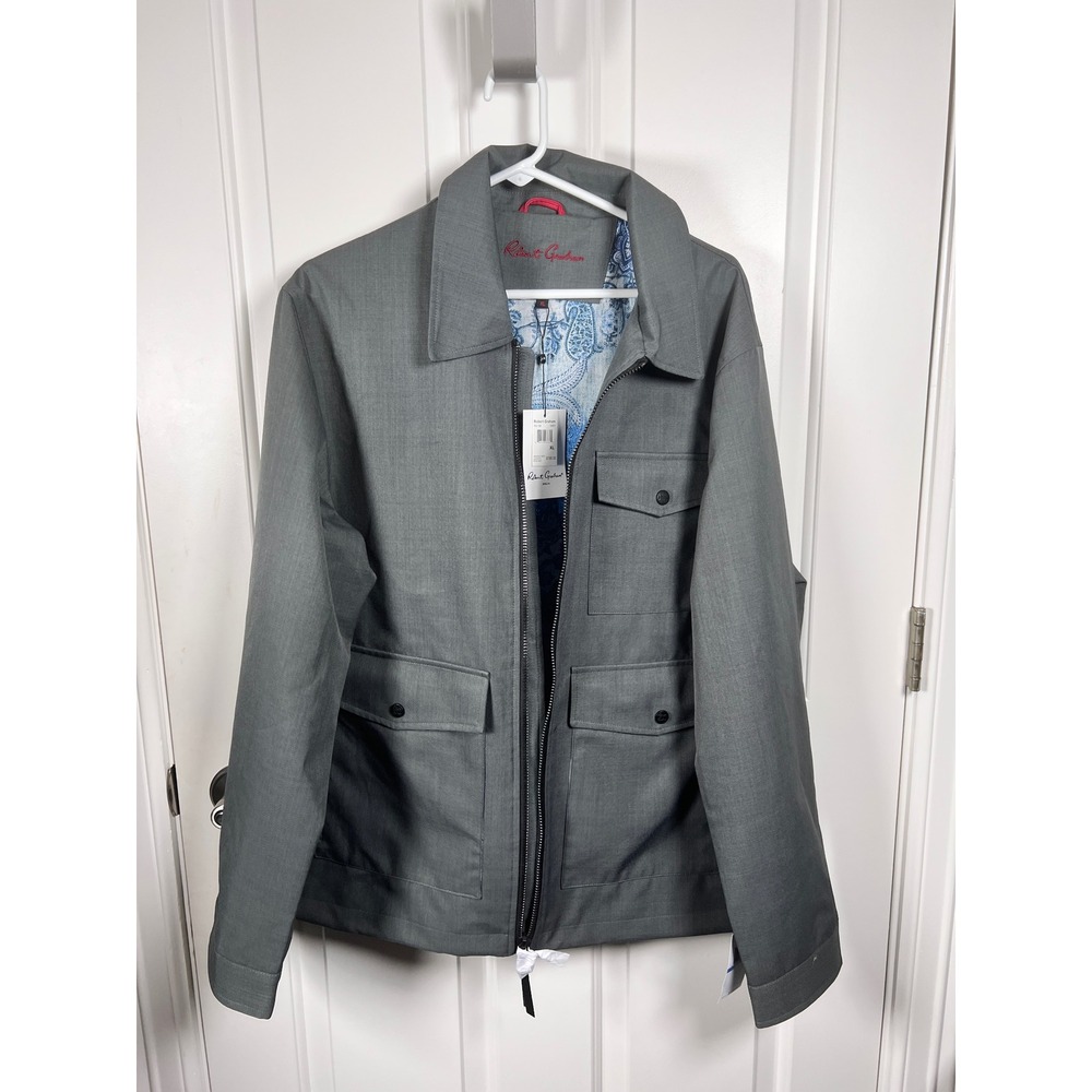 Robert Graham Mens RG-104 Grey Full Zip Paisley Lined Field Jacket XL New